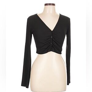 Zara Black Ruched V-Neck Crop Top Size Small